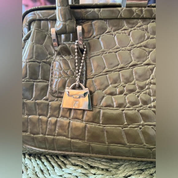 Jeanne Lotti crocodile embossed Top-Handle Small Green Bag - Picture 2 of 7